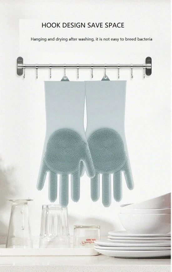 Pair of Silicone Washing Gloves | Full-Finger, Heat-Resistant & Multi-Purpose Cleaning Gloves