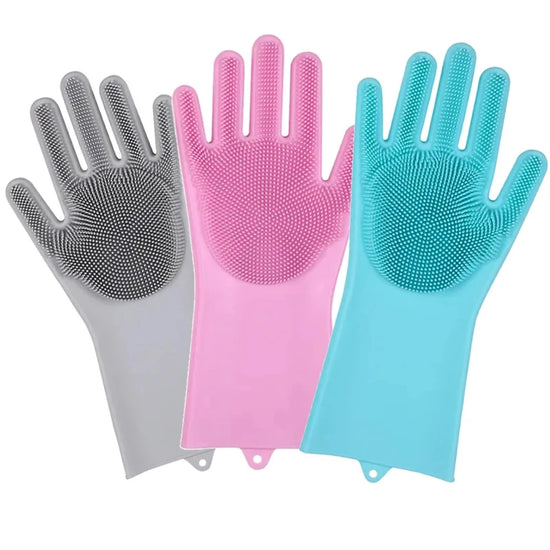 Pair of Silicone Washing Gloves | Full-Finger, Heat-Resistant & Multi-Purpose Cleaning Gloves