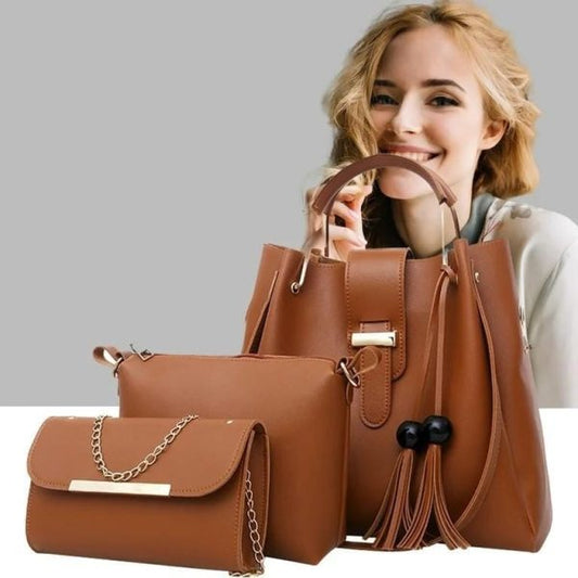 3 Pcs Women’s Plain Hand Bag Set For Women - Special Ramadan Discount