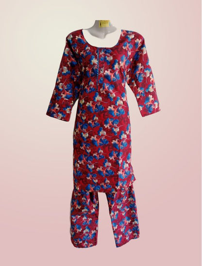 Women’s Floral Printed Two-piece Stitched Suit – Kurta And Pajama Set