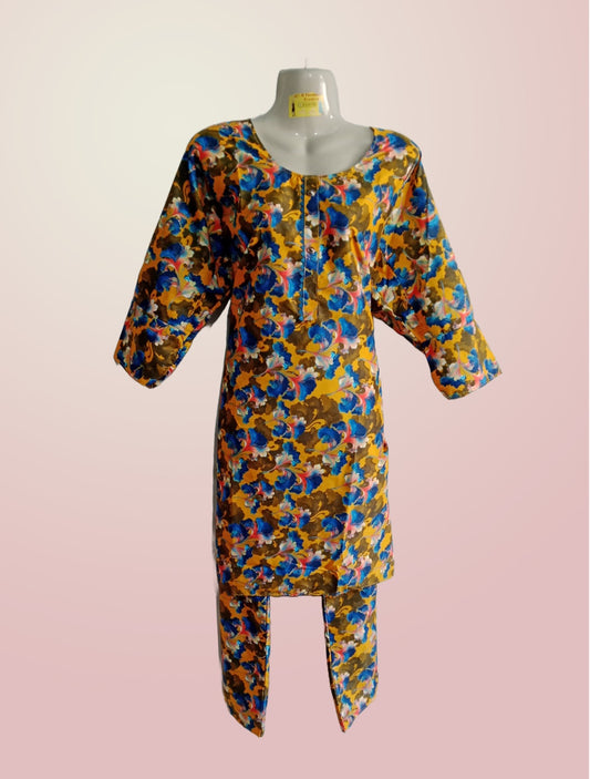 Women’s Floral Printed Two-piece Stitched Suit – Kurta And Pajama Set